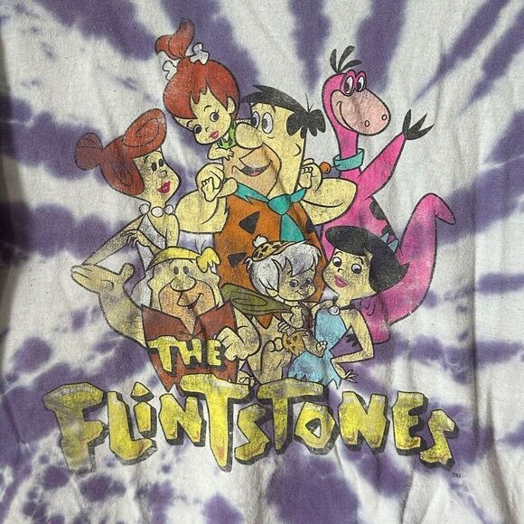 Flintstones Tie Dyed SS T-Shirt‎ Unisex M/L Purple White 80s Cartoons - Picture 2 of 7